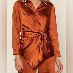 Skies Are Blue Burnt Orange Satin Top